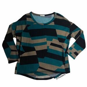 Everly Blue, Tan, Black Geometric Grandpa Sweater